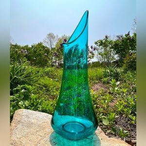 Vintage MCM LE Smith 18 1/2” Peacock Blue Fat Bottom Smoothie Swung Vase